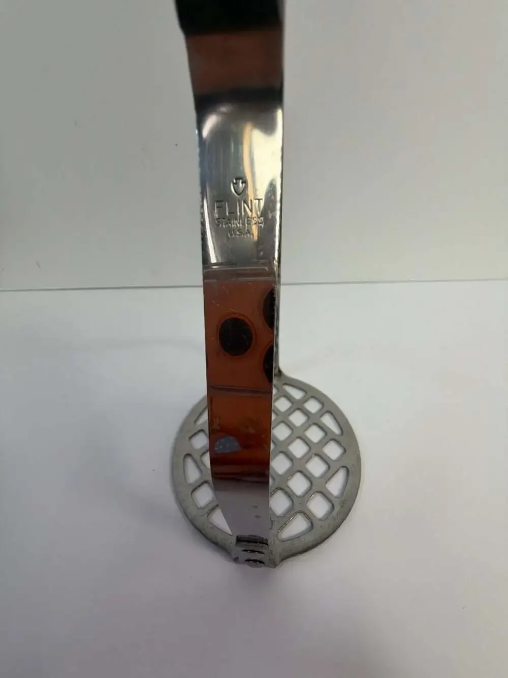Vintage Flint Stainless USA Potato Masher with Black Handle